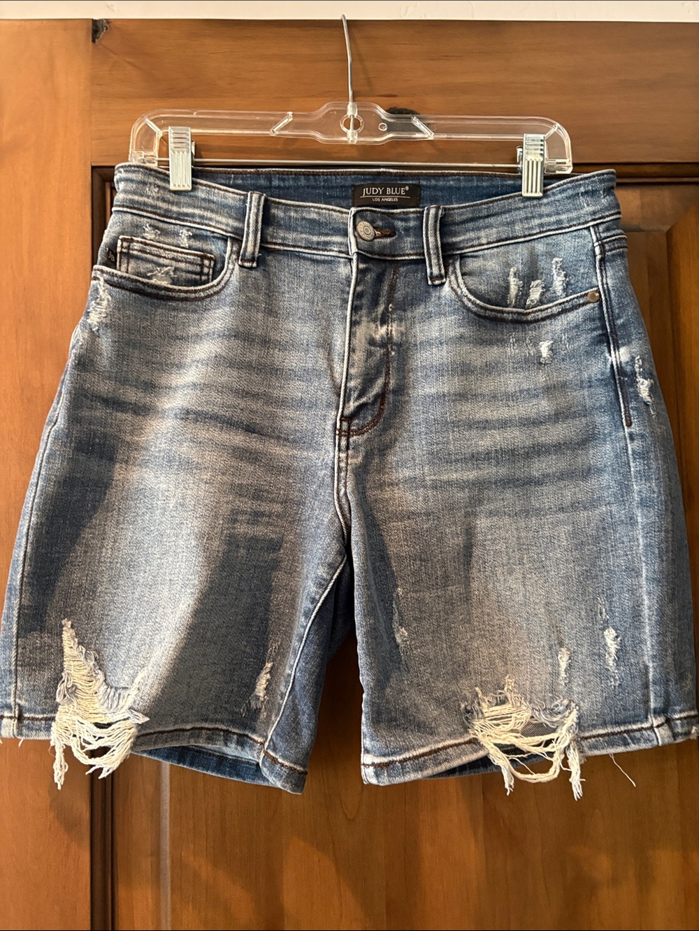 Judy Blue Distressed Light Blue High-Rise Jean Shorts